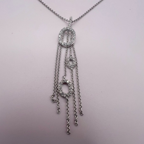 Sterling Silver CZ Fringe Pendant Necklace | Layered Drop Statement Jewelry - Picture 9 of 12